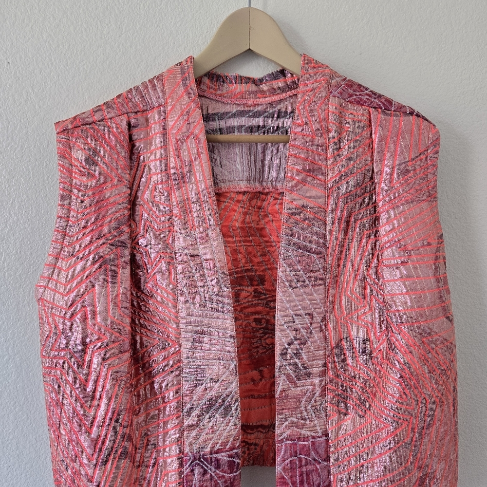 FORTE FORTE Patterned Jacquard Open front Gilet Vest Jacket Cardigan Size 1 Glam - Picture 7 of 16